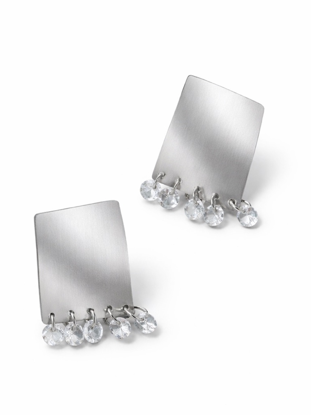 Silver Rectangle Crystal Drop Stud Earrings